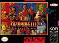 Romance of the Three Kingdoms III Dragon of Destiny Super Nintendo US box art